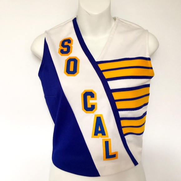Vintage 80's TEAM MATES Cheerleader Tp\op SO CAL Yellow Blue Made USA Bust 32" - Picture 1 of 4